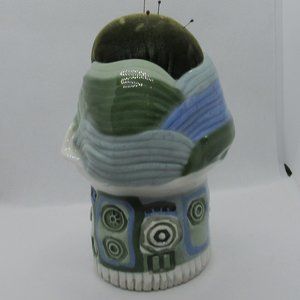 Carolyn Leung MId century modern pin cushion beautiful ceramic marked green blue
